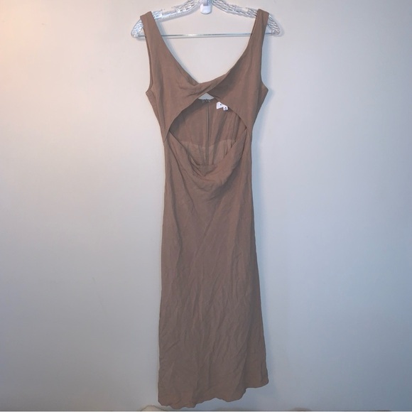 NWOT Mable Open Front Linen Cotton Midi Tan Dress M - Picture 2 of 8